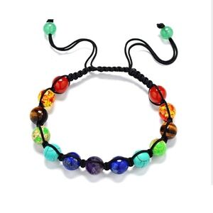 Black Multi Colored Chakra Beaded Adjustable Bracelet